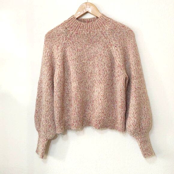 Lush taupe speckled pink balloon sleeve sweater wool blend - Picture 1 of 5